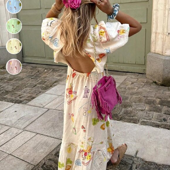 Apricot Casual Women's Elegant Printed Backless Boho Dress - Picture 2 of 11